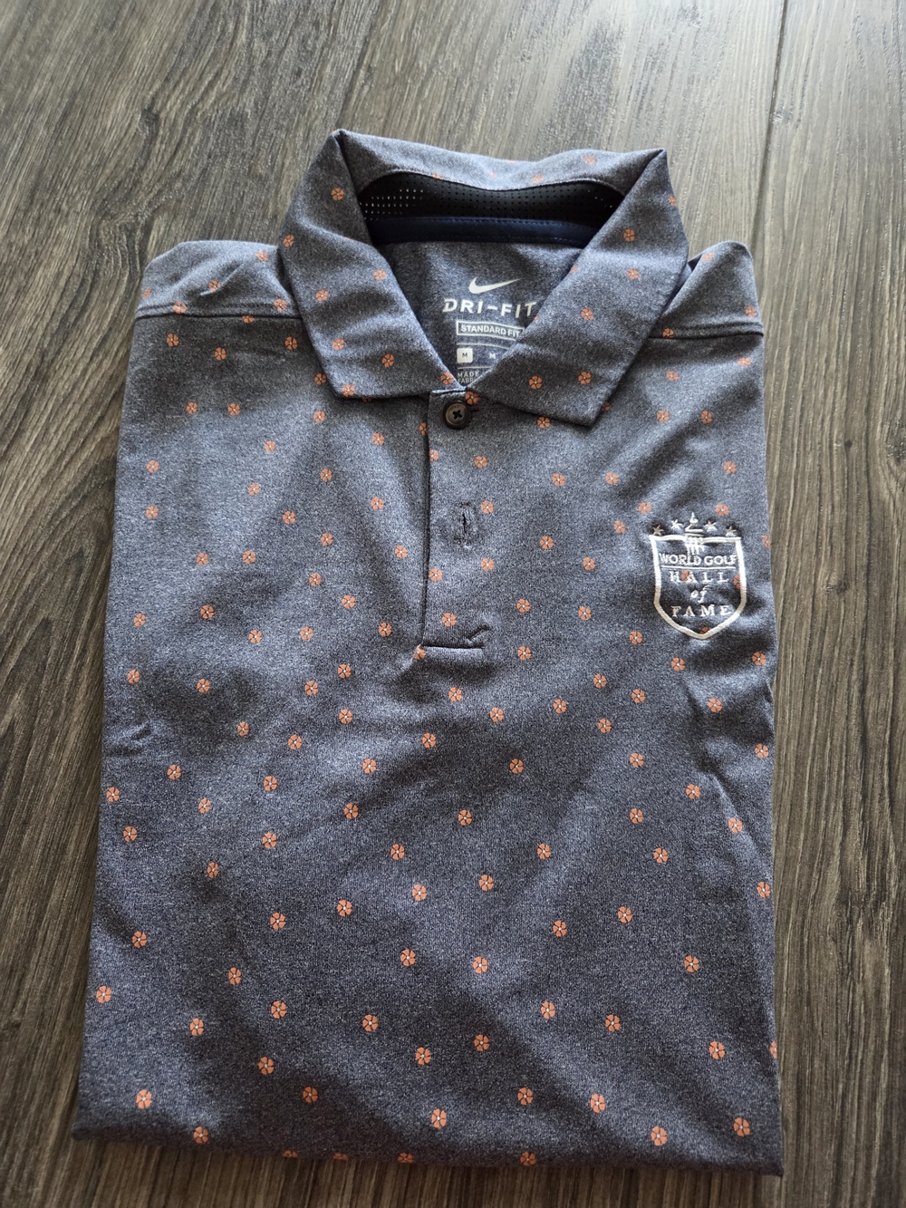 Nike Men’s Blue/Gray Polo with Orange Dot Pattern